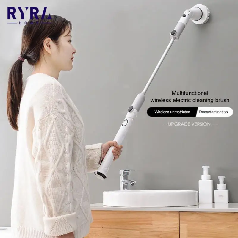 

Adjustable Electric Cleaning Brush Hand Held Rechargeable Electric Rotary Scrubber Waterproof Cleaner Charging Bathroom Tool Set