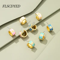 flscdyed vintage c shape daisy flowers stud earrings for women korean fashion dripping oil earring girls fashion elegant jewelry
