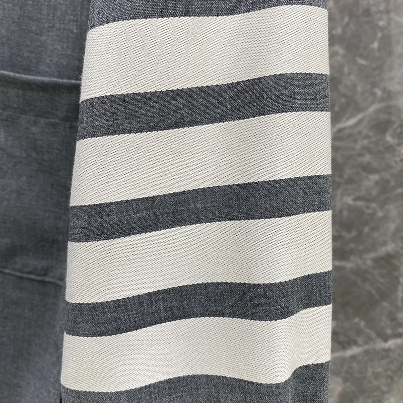 TB Fashion Wool Shirt Grey V-neck Business Shirt for Men White Bar Pocket Full Sleeve Turndown Collar Casual Shirt Man Clothing