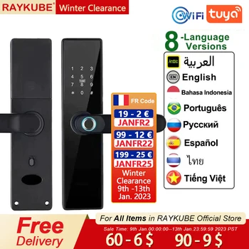 2022 NEW RAYKUBE H4 Tuya Electronic Lock Wifi Smart Door Lock Fingerprint Lock Password IC Card Key USB Charge For Smart Home
