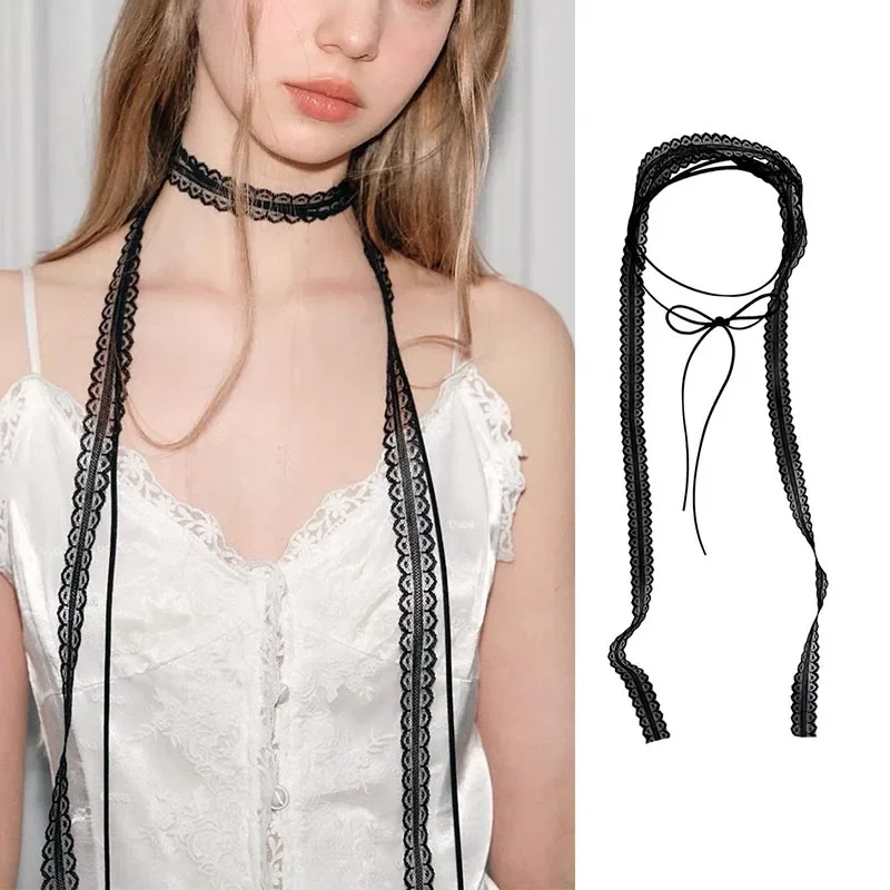Очаровательное черно-белое кружевное многослойное колье-чокер verstyle Длинная