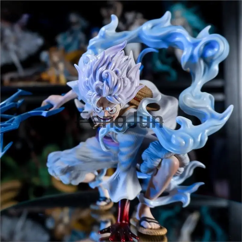 

One Piece Anime Lightning Luffy Gear 5 Figurine Sun God Nikka Squatting Scene 19cm PVC Action Figures Adult Model Toys Boys