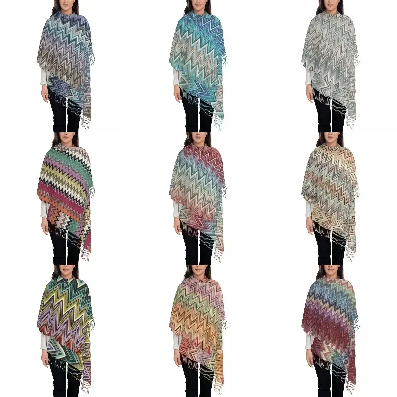 

Customized Printed Home Zig Zag Bohemian Scarf Women Men Winter Fall Warm Scarves Zigzag Boho Pastel Shawls Wraps