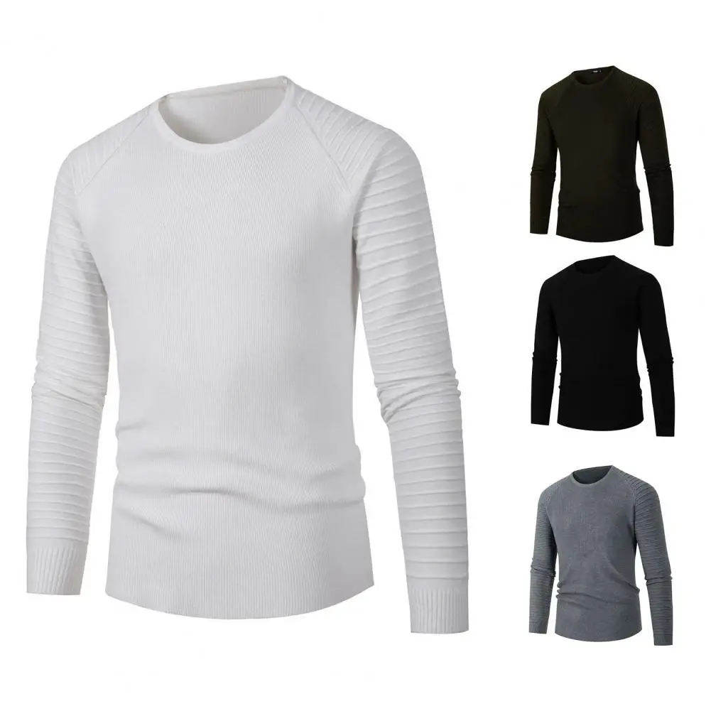 

Men Bottoming Shirt Crew Neck Long Sleeves Tight Fitting Knitting Solid Color Thickened Men Knitwear for Everyday Life