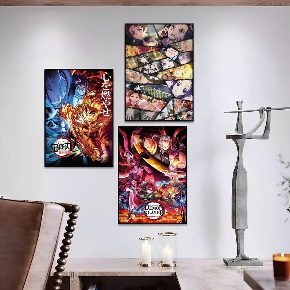 

Japan Movie Anime Demon Slayer Poster Self-adhesive Art Poster Retro Kraft Paper Sticker DIY Room Bar Cafe Vintage Decorative