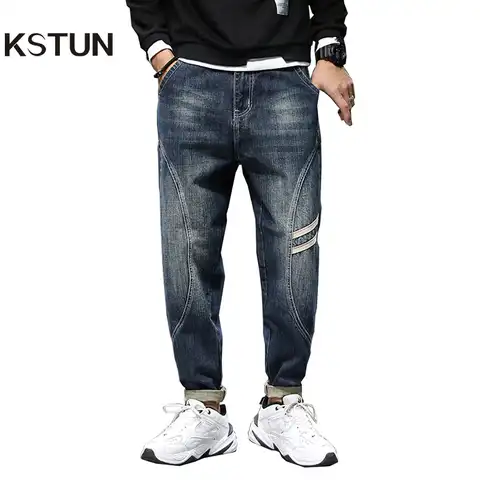 Man's Branded Jeans Loose fit Wide Leg Pants Male Streetwear Blue Baggy Jeans For Men Stripes Hip Hop Man Jeans Oversize Pants