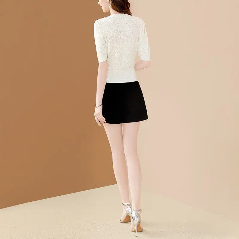 Женская шерстяная рубашка с коротким рукавом Свободный Тонкий пуловер круглым