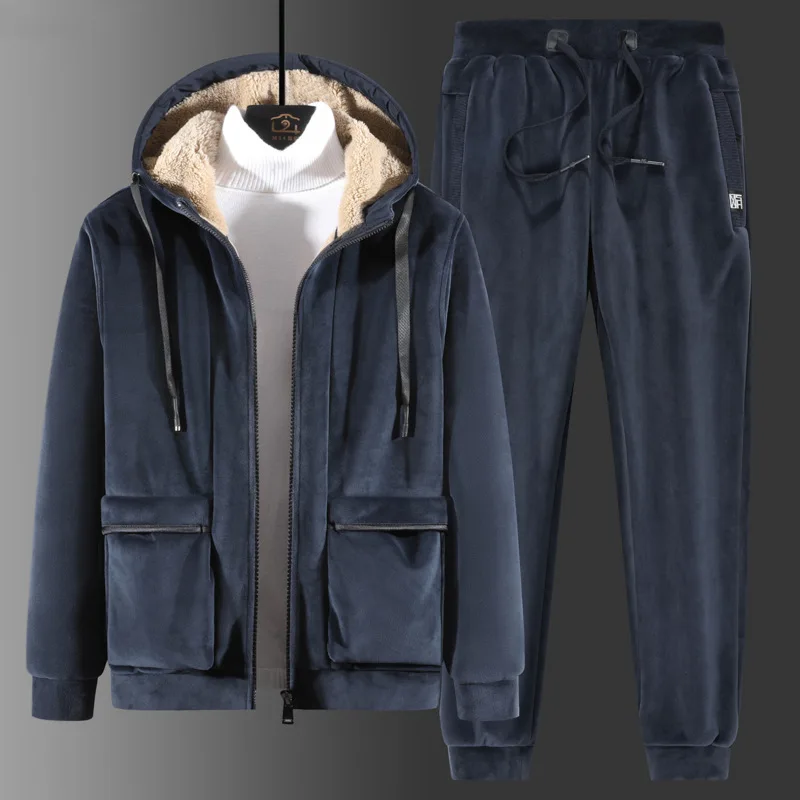 

Newest Warm Tracksuits Winter Men Set Velvet Thick Two Pieces Set Winter Fleece Mens Track Suit Jacket+Pants Big Size 8XL