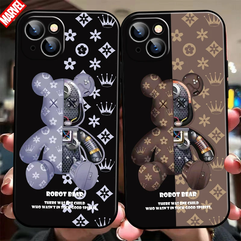 

Fashion Luxury Bear For Apple iPhone 13 12 11 Pro Max Mini X XR XS Max SE 6 6S 7 8 Plus Phone Case TPU Funda Liquid Silicon