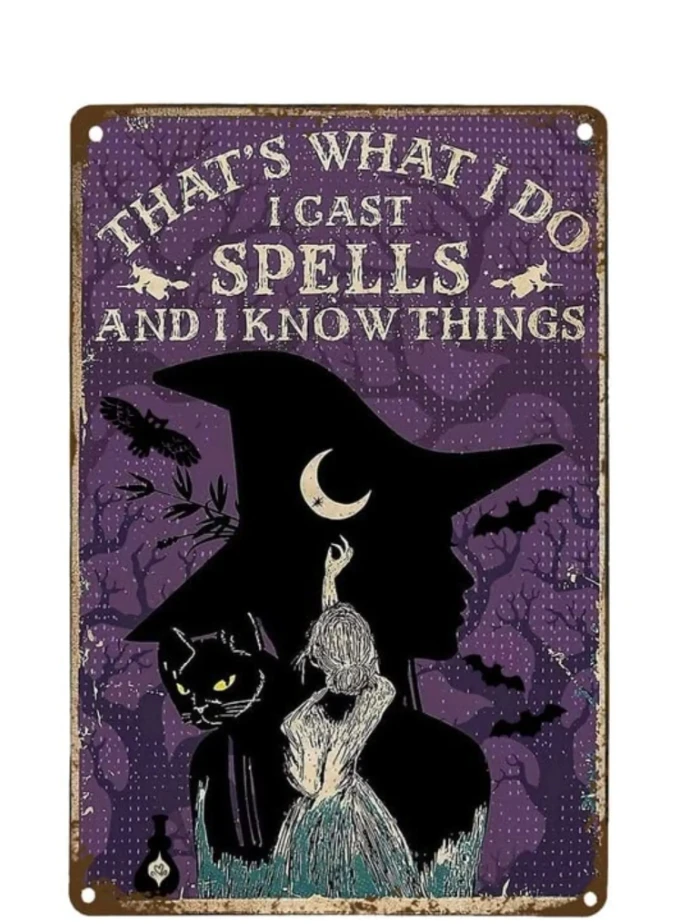 

Halloween Vintage Metal Tin Sign Witch Decoration That's What Girls' Iron Painting Family Garden Black Cat Wall Art Poster
