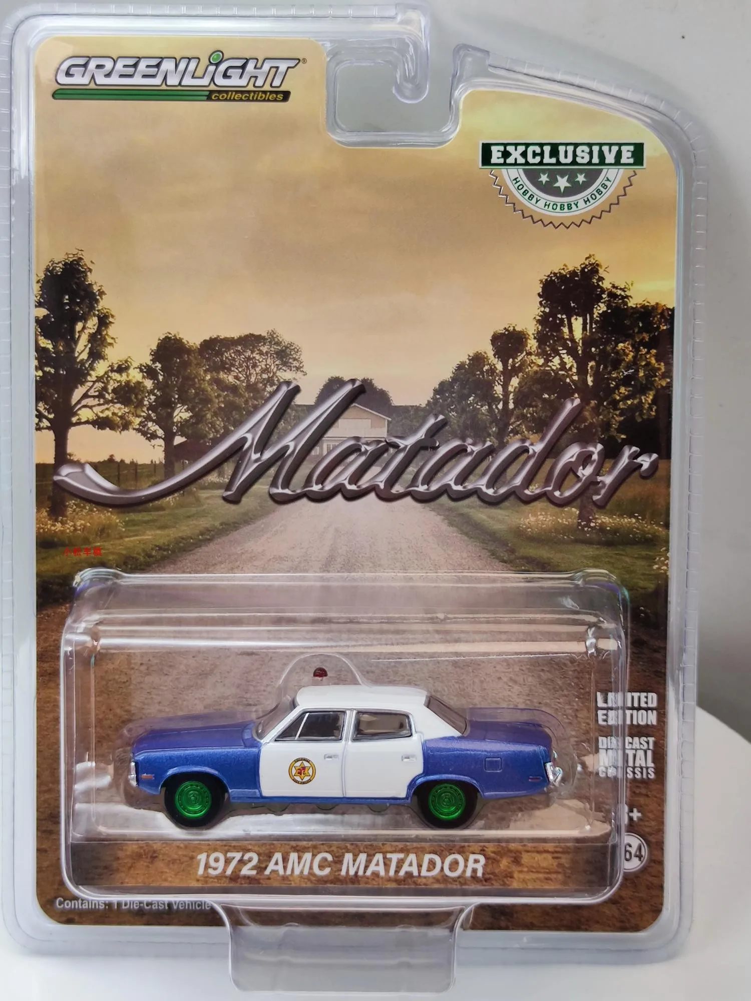 

1:64 1972 AMC Matador Bullfighter-колониальная городская полиция, зеленая машина, коллекция моделей автомобилей