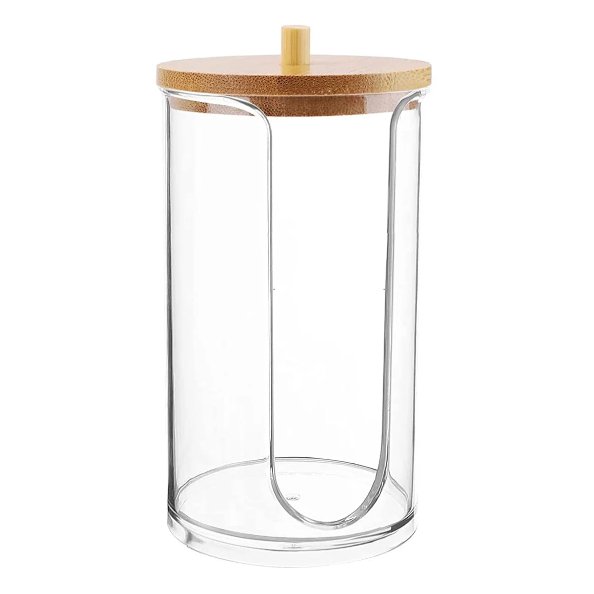 Акриловый Органайзер Для Макияжа С Бамбуковой Крышкой Хранения Ватных Шариков