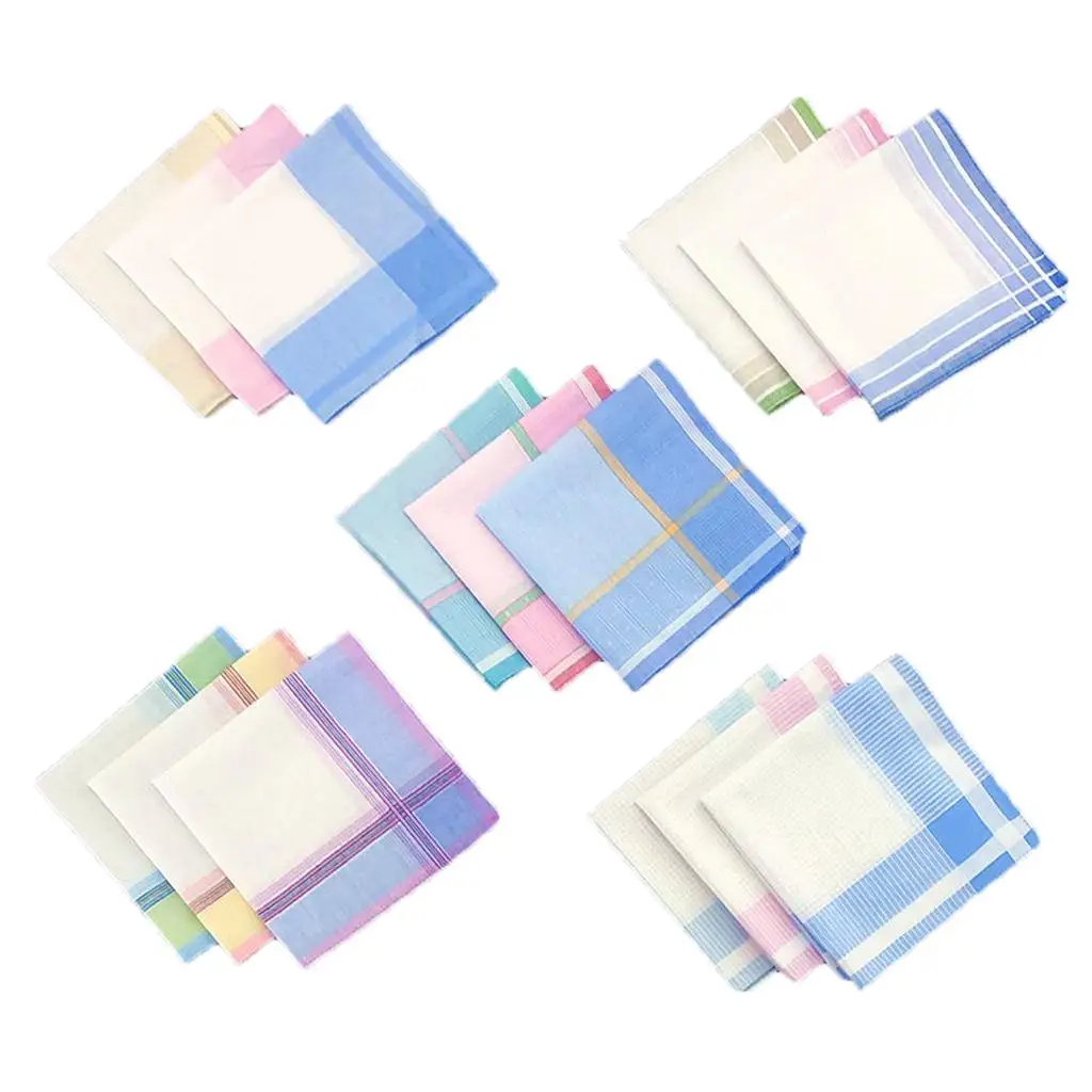 

12x Vintage Striped Cotton Washable Square Hankie Kerchiefs
