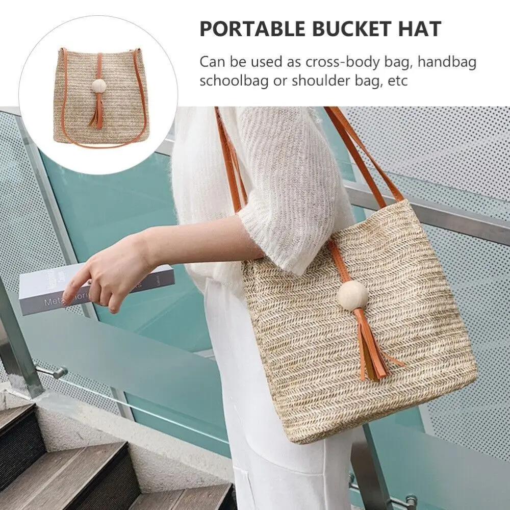 

Straw weaving Fashionable Matching Straw Tote Bag Single Shoulder Straw Bag Bucket Bag Beach Shoulder Bags For Summer