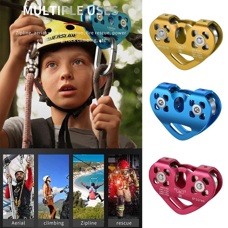 

Outdoor Rock Climbing Rescue Dual Pulley Aluminum Magnesium Zip Line Pulley Alloy Climbing Gear Hammock Hanging Device
