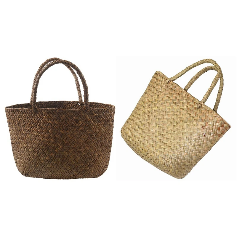 

Casual Straw Bag Natural Wicker Tote Bags Women Braided Handbag & Women's Classic Straw Summer Beach Sea Shoulder Bag
