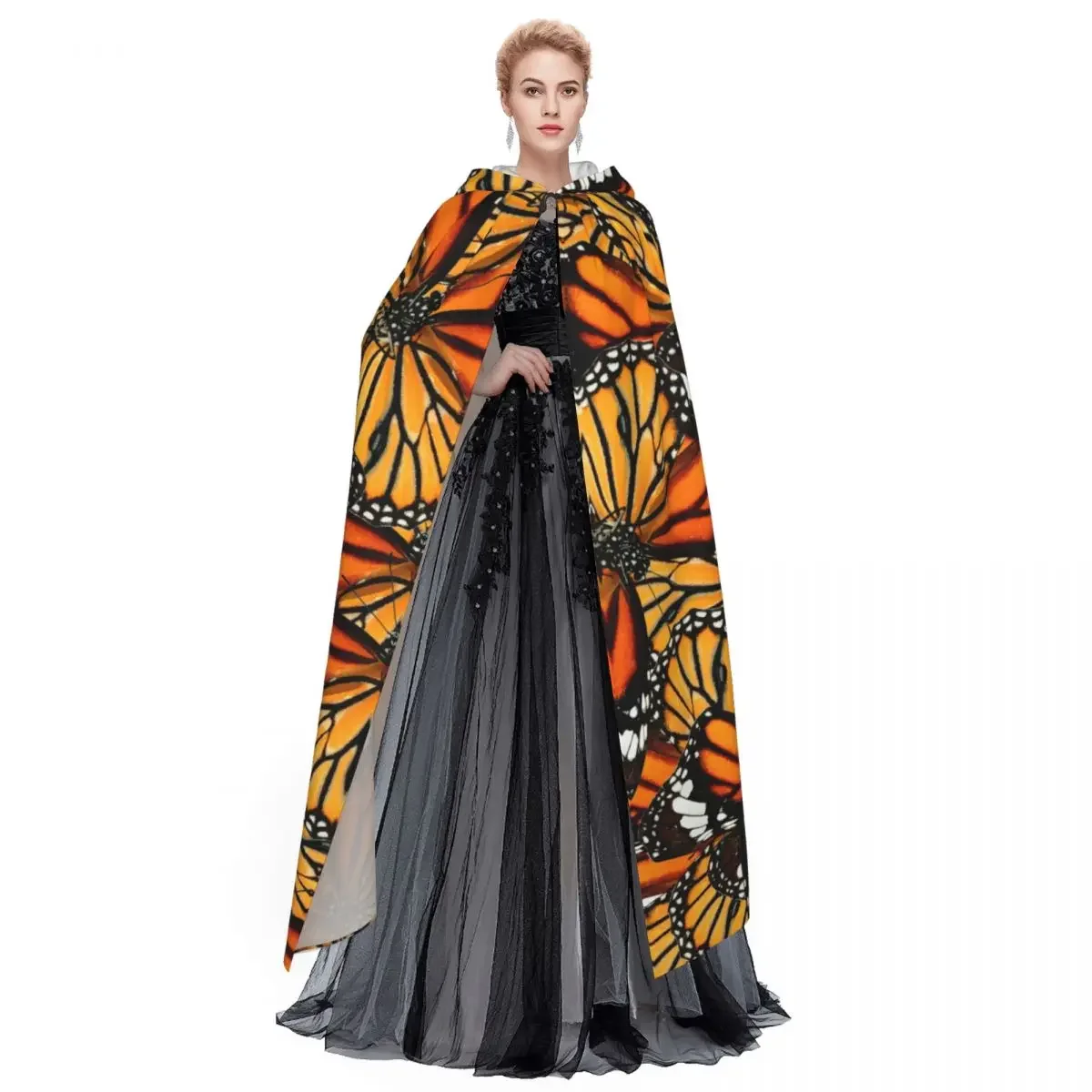 Оранжевый тигр бабочки с капюшоном плащ пальто Хэллоуин Косплей Костюм вампира