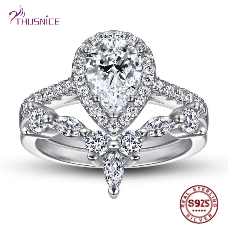 

Hot Sale 925 Sterling Silver Women's Ring Water Drop CZ Rings For Women Bride Anniversary Wedding Party Silver 925 Jewelry Gifts