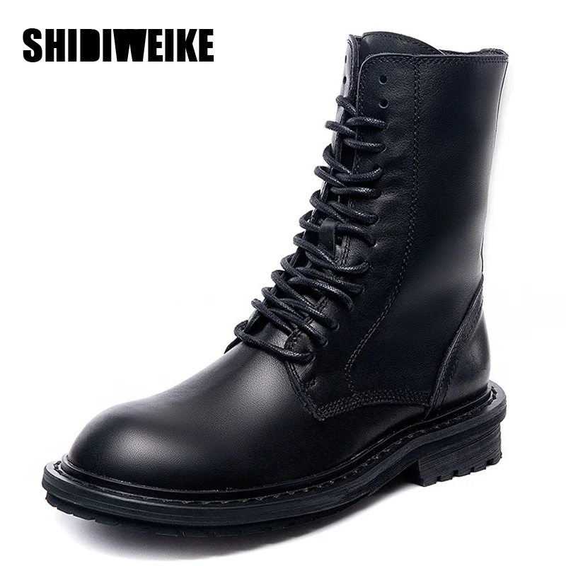 

100% Genuine Leather Women Boots Spring Autumn Women's Platform Ankle Boot Real Cowhide Fashion Female Thick Bottom Black Bootie