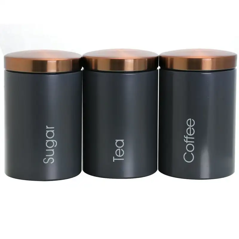 

Kitchen Storage 3 Piece Sugar, Coffee and Tea Canister Set in Matte Gray