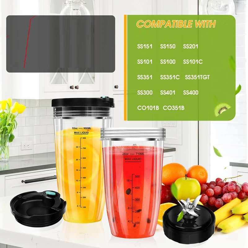 Запасные части для блендера Ninja 32 унций и 24 сменные чашки с выдвижными крышками