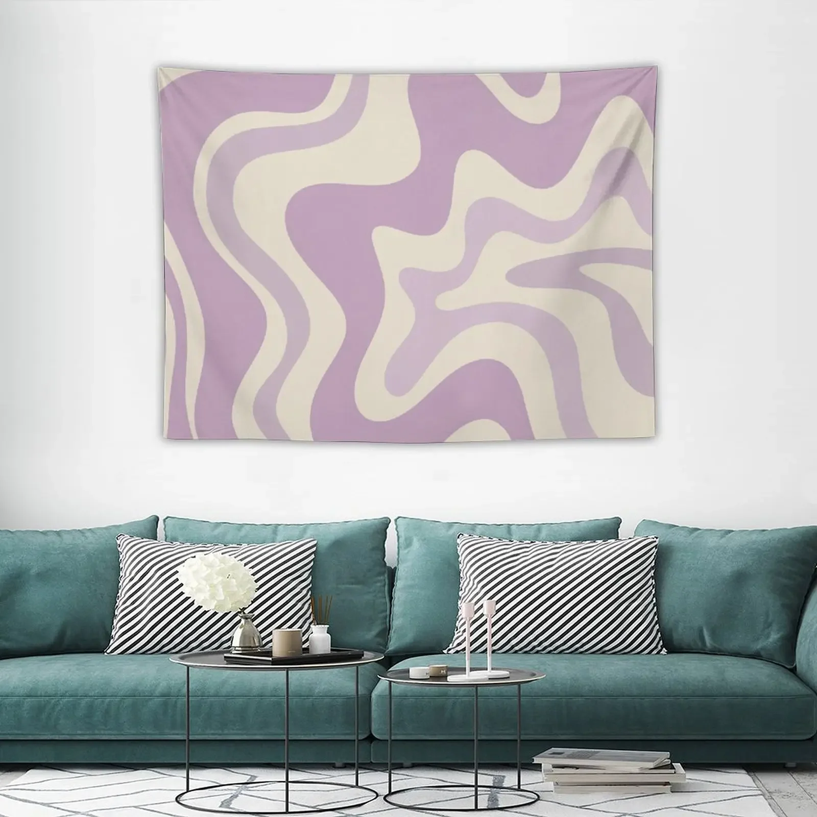 Гобелен в стиле ретро с жидким завитком абстрактный Рисунок лаванды и крема