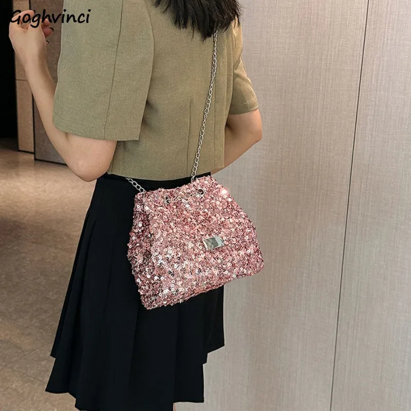

Sequined Crossbody Bags Women Fashion Party Y2k Shoulder Chain Bucket Bag Large Capacity Makeup Storage Pouch All-match Handbag