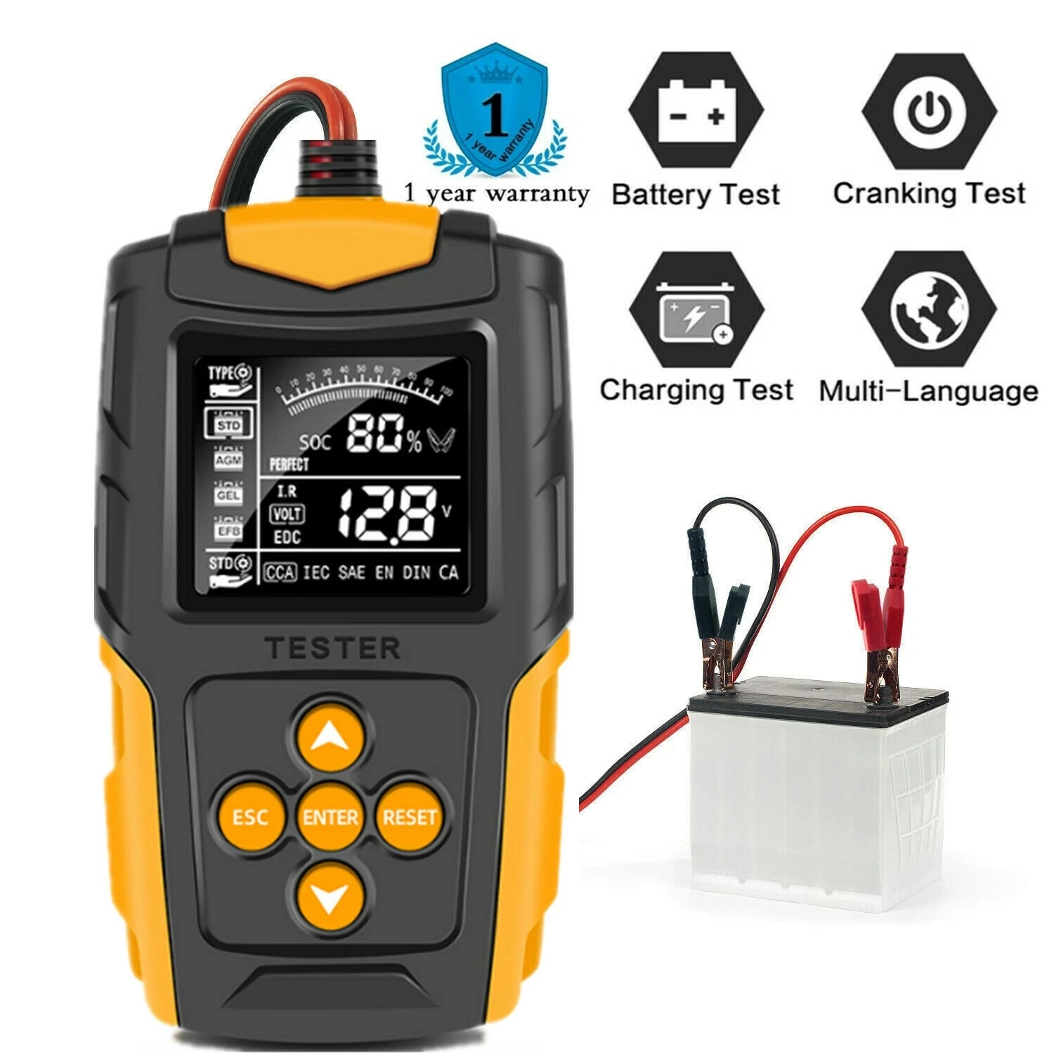 

12V 24V LCD Digital Car Battery Tester Automotive Cranking Charging Test Analyzer CCA Internal Resistance Measuring Instrument