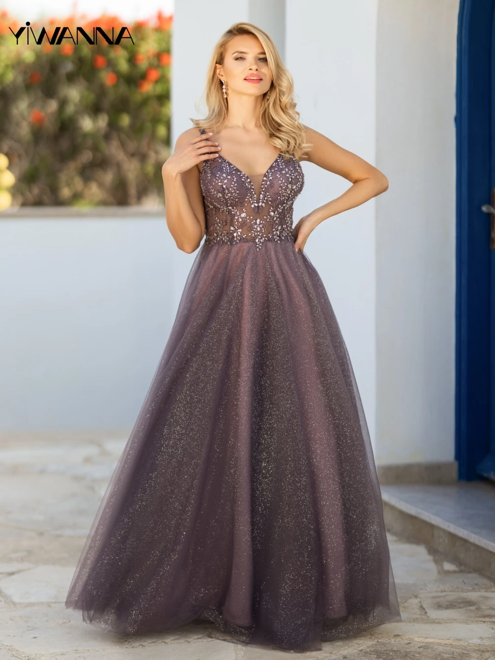 

Graceful Spaghetti Straps Evening Dress Sparkly Beadings Cocktail Gown Classic A-line Long Prom Dresses Vestido De Novia
