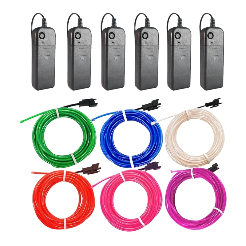 

Набор из 6 неоновых проводов, 9-футовый неоновый светильник с батарейным блоком для платья, праздника вечерние НКИ, Хэллоуина, «сделай сам», Р...