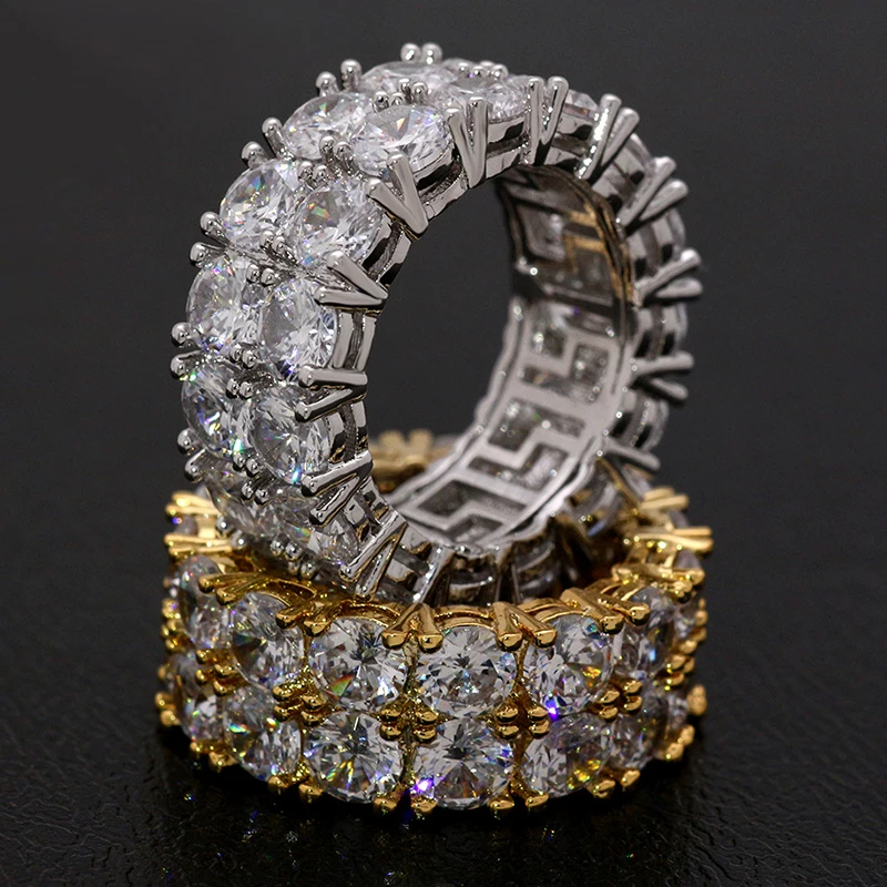

Luxury Double Layer Zircon Gold Silver Color Hip Hop Rings for Women Man Wedding Engagement Eternal Promise Jewelry Best Gift