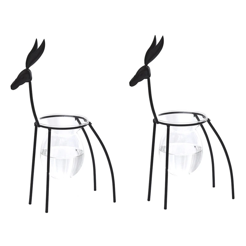 

2X European Iron Deer Flower Vase Creative Hydroponic Container Glass Living Room Decoration