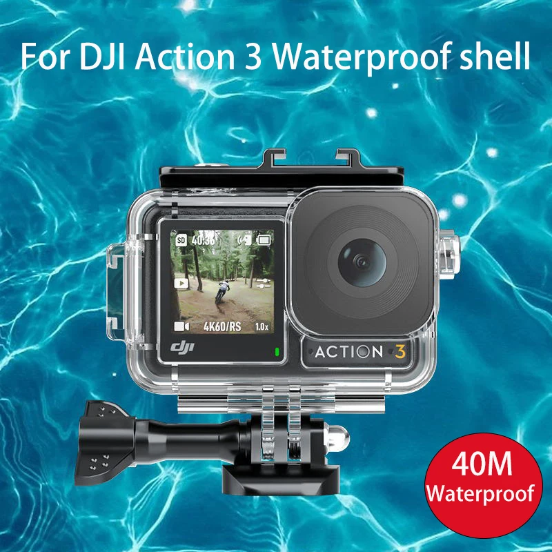 

for DJI OSMO Action 3 Waterproof Shell Diving Protection Case 40m Waterproof Depth with Cold Shoe, Buckle Basic Mount and Screw