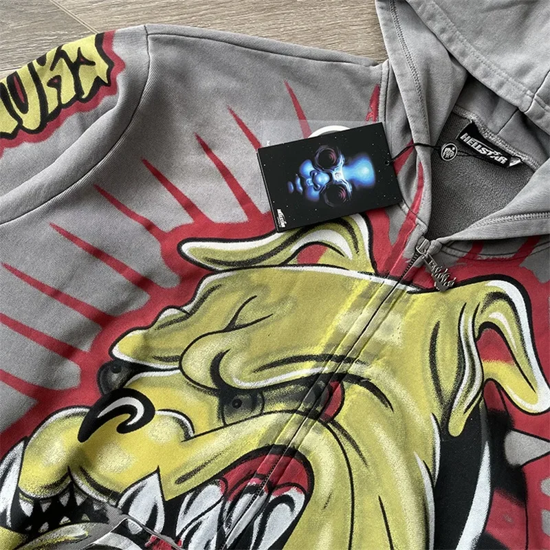 24SS негабаритная куртка с капюшоном в стиле хип-хоп Hell Star для мужчин и женщин