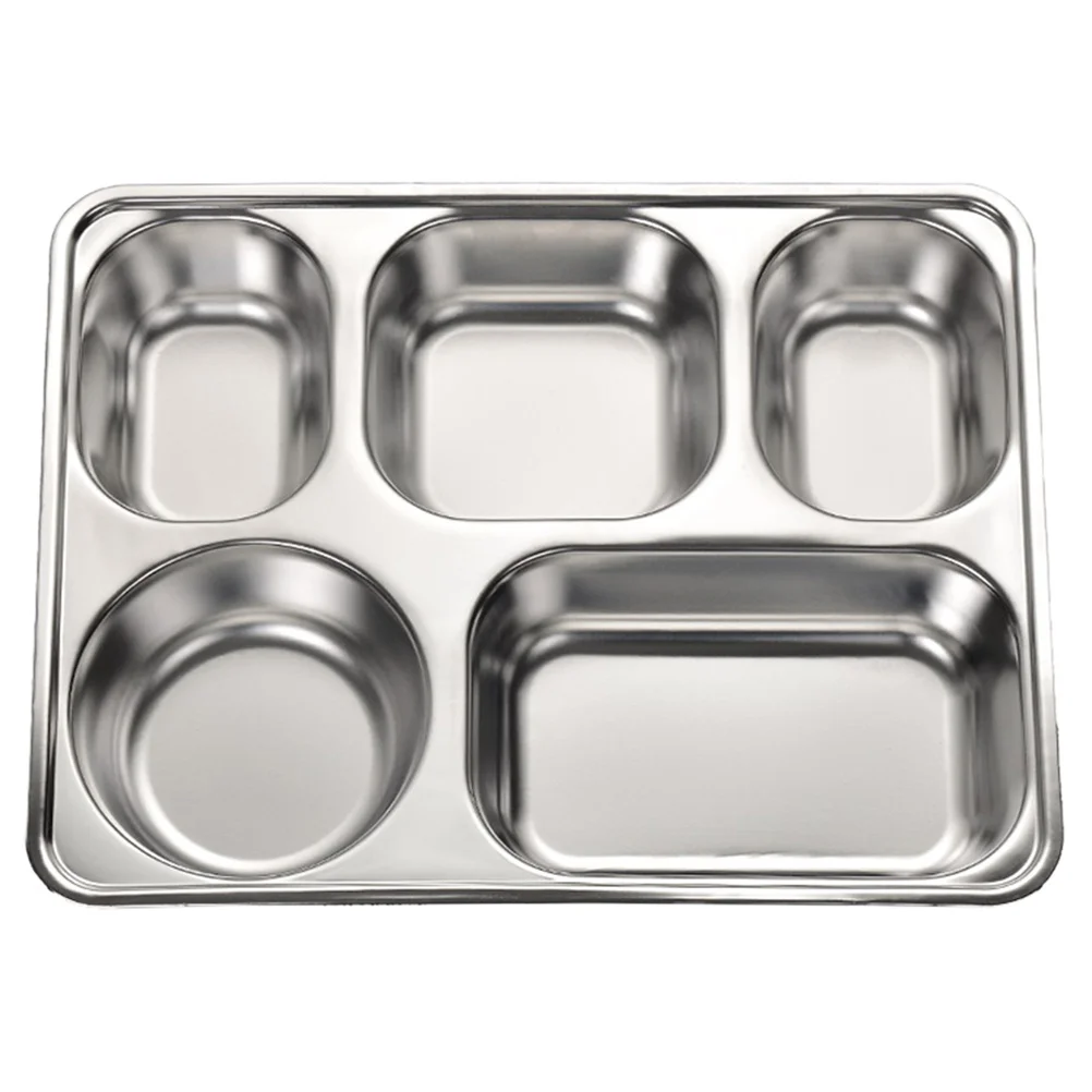 

Divided Plates Plate Tray Steel Stainless Dinner Trays Portion Serving Control Kids Adults Compartment Lunch Eating Meal Metal