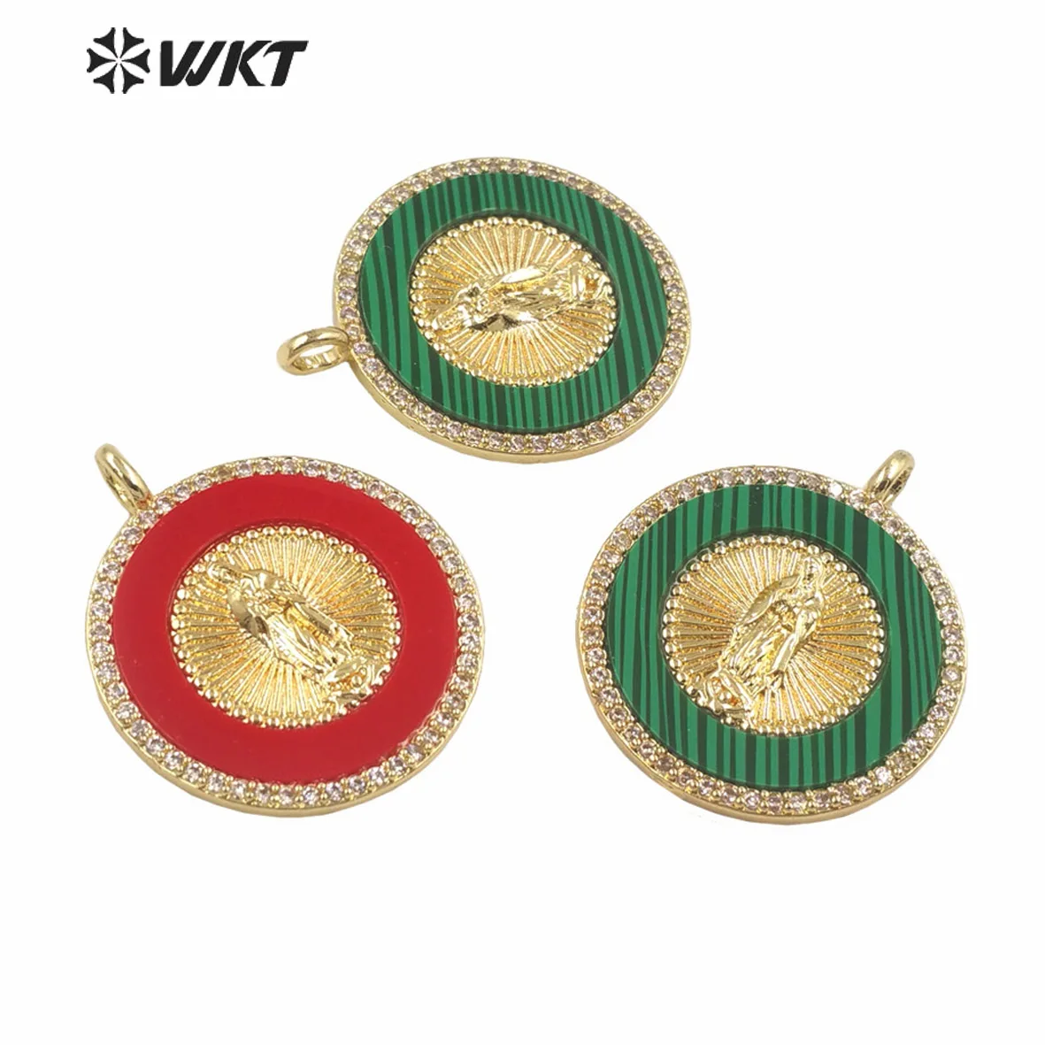 WT-MP272 Оптовая продажа большой 28 мм круглый малахит христианская Дева Мария камень