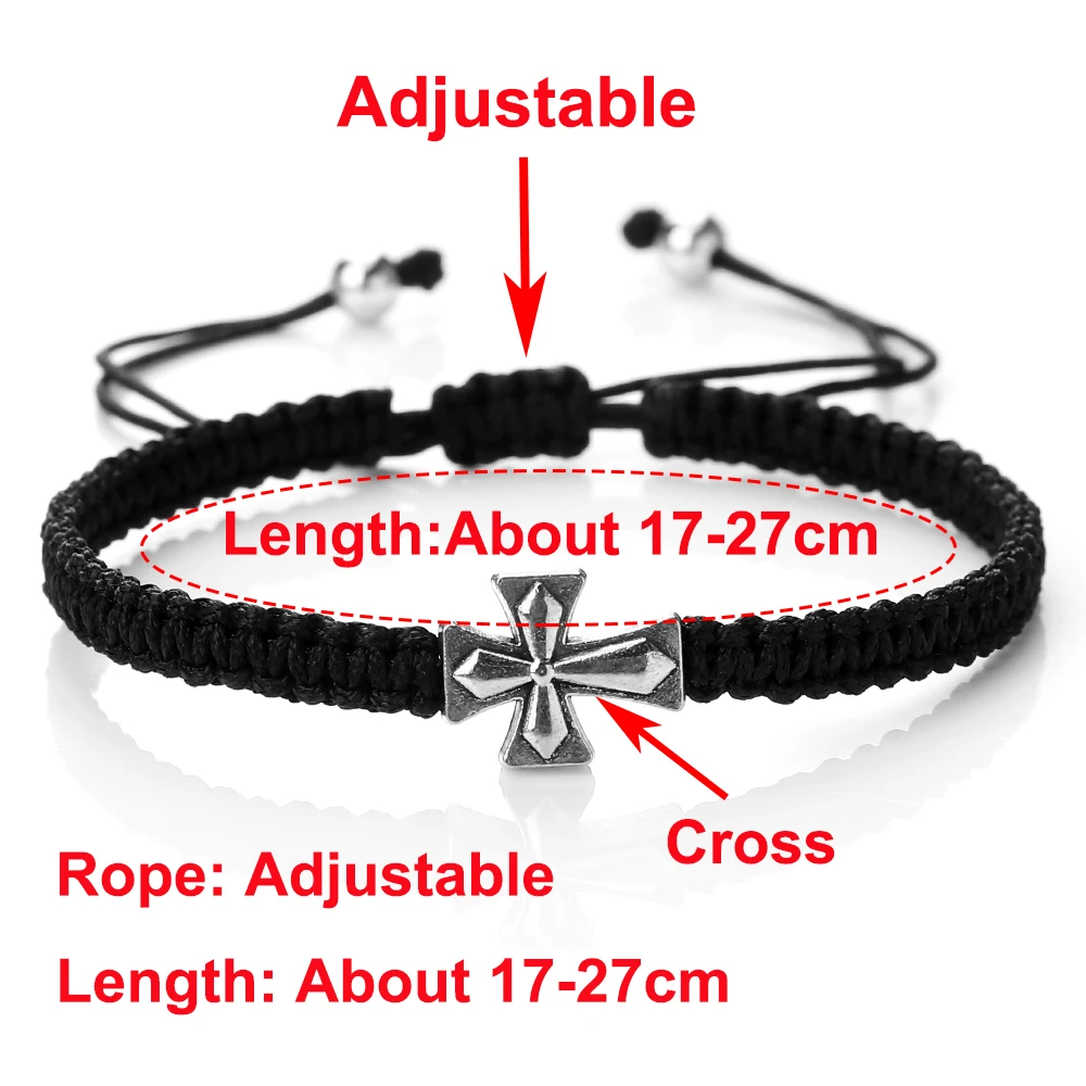 Металлический плетеный браслет серебряного цвета с крестом на удачу красная