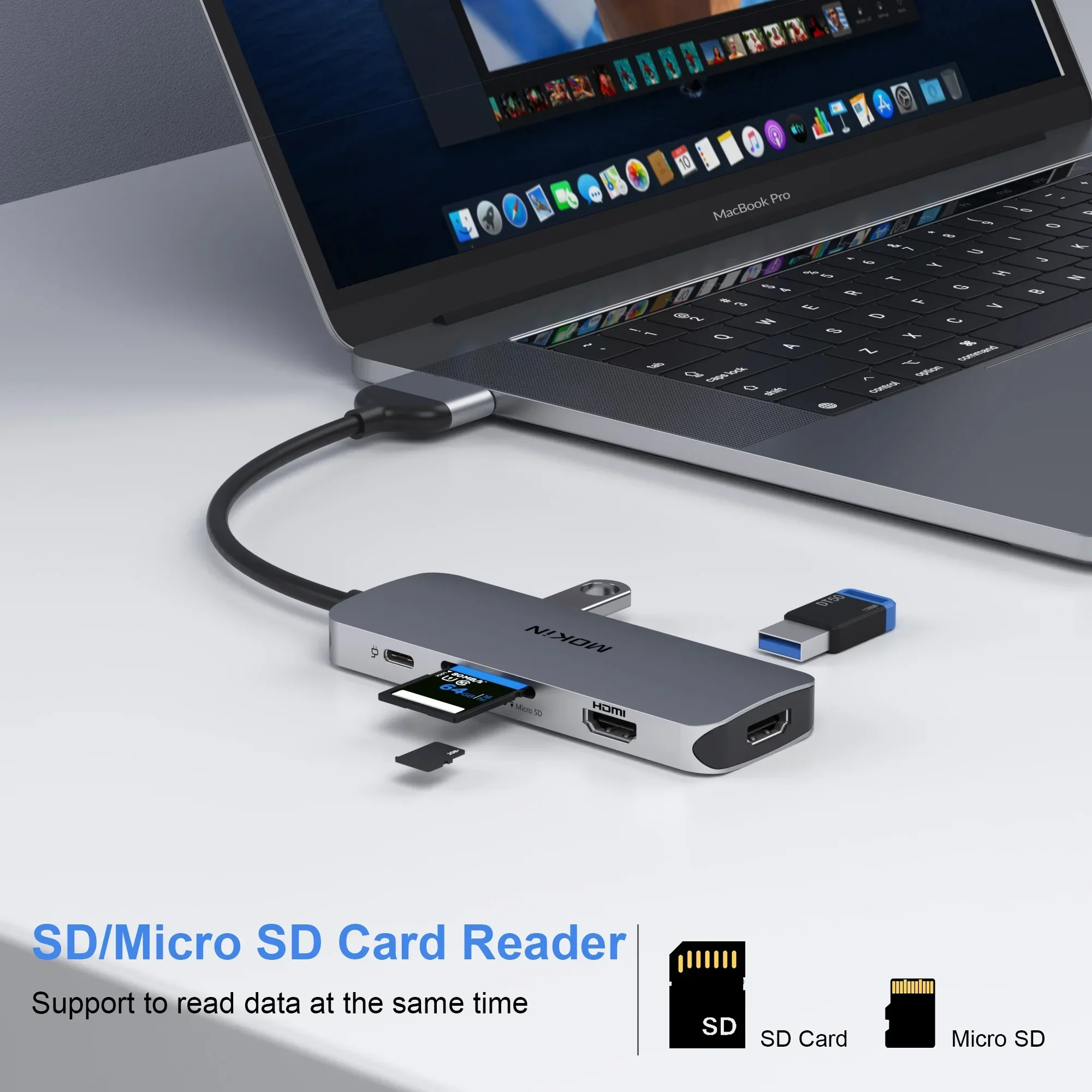 MOKiN 8 в 2 USB C Hub Док-станция HDMI 4K при 60 Гц Dual 3 USB3.0 5 Гбит/с PD 100 Вт SD/TF для MacBook Pro/Air M1 M2