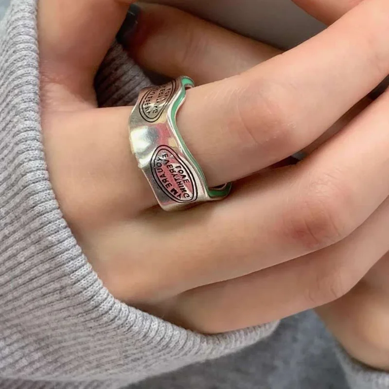 

New Punk Irregular Ring Carving Stripe Design Ring Avocado Green Adjustable Finger Ring for Women Men Vintage Fashion Jewelry