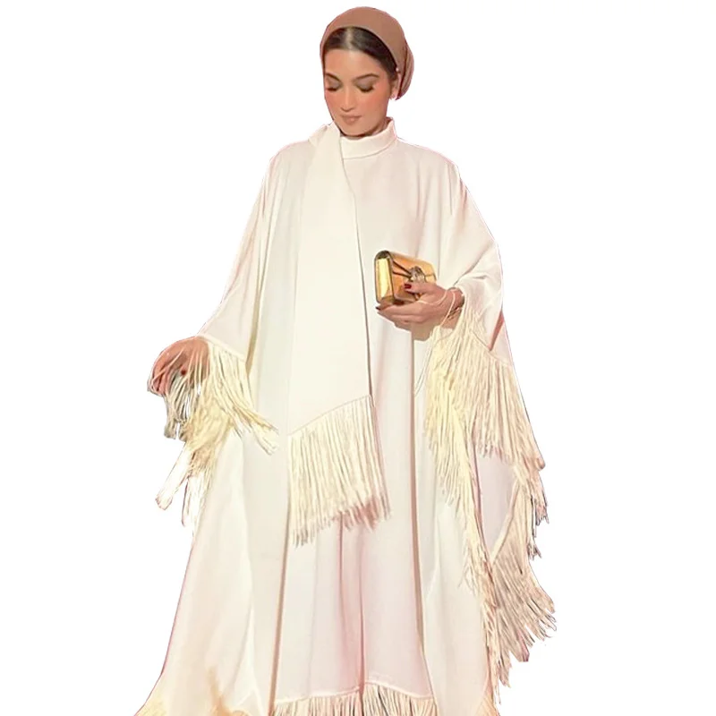 

White Dress African Dresses for Women Elegant Tassel African Women Clothing Muslim Abaya Loose Long Evening Maxi Dresses