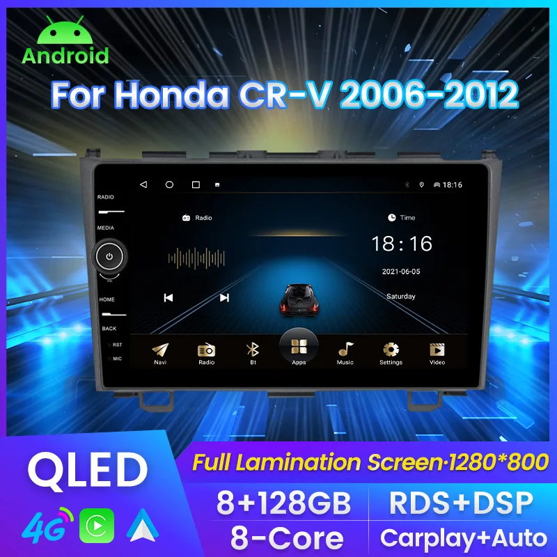 

MLOVELIN 1280*800P QLED 2din Android 11.0 Car Radio Multimedia Players For Honda CR-V 2006-2012 Navigation GPS Carplay RDS DSP