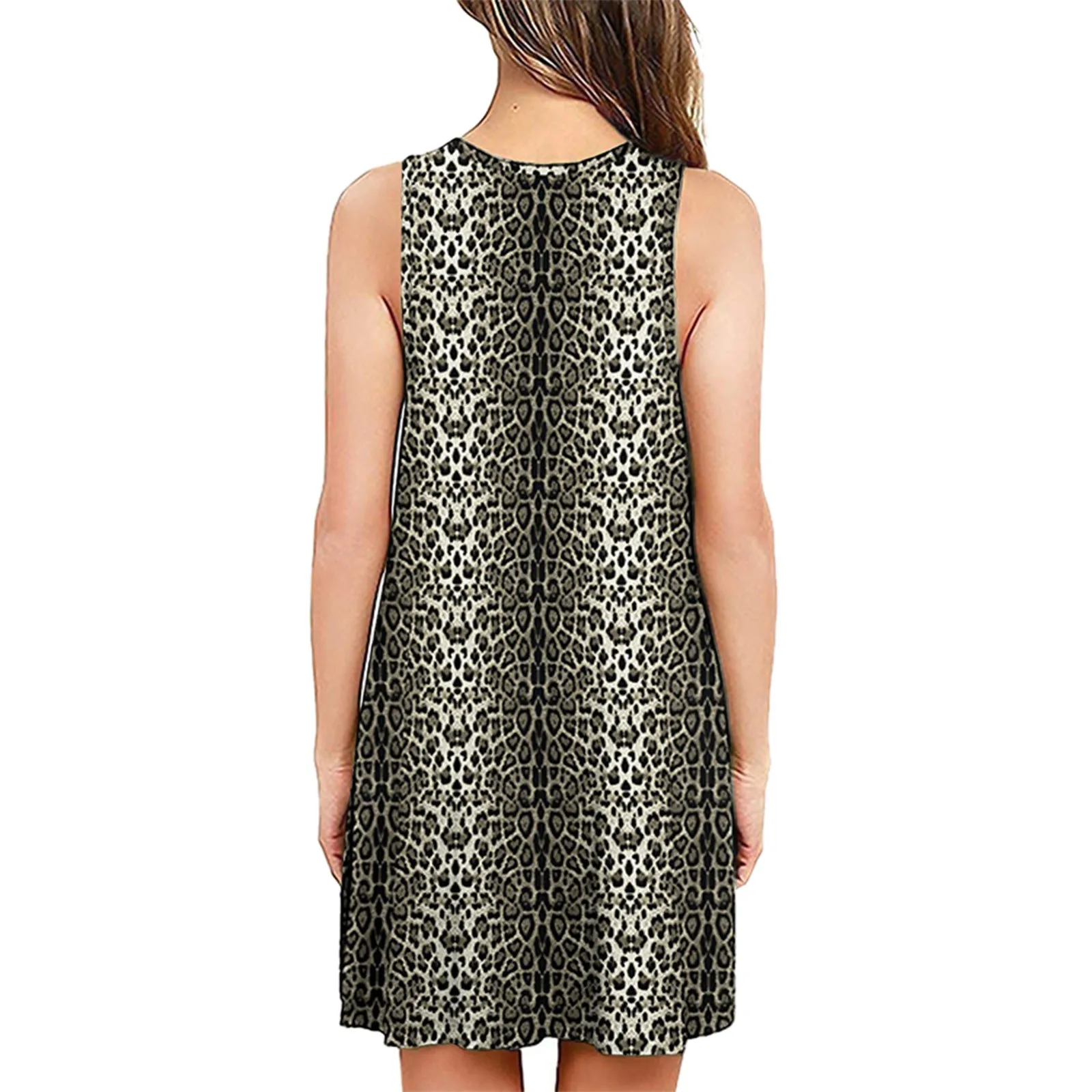 

Dresses for women 2022 Women Elegant Loose Dress Sleeveless Pullover Printed Pocket Swing Round Neck Tank Dresses Casual Dress