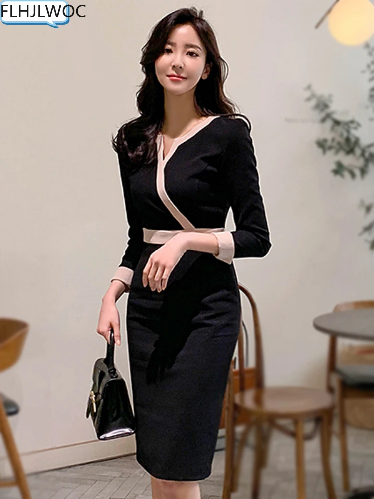 

Elegant Annual Date Holiday Dress Office Lady Women Faux Two Piece Bodycon French Design Long Bandage Pencil Dresses Vestidos