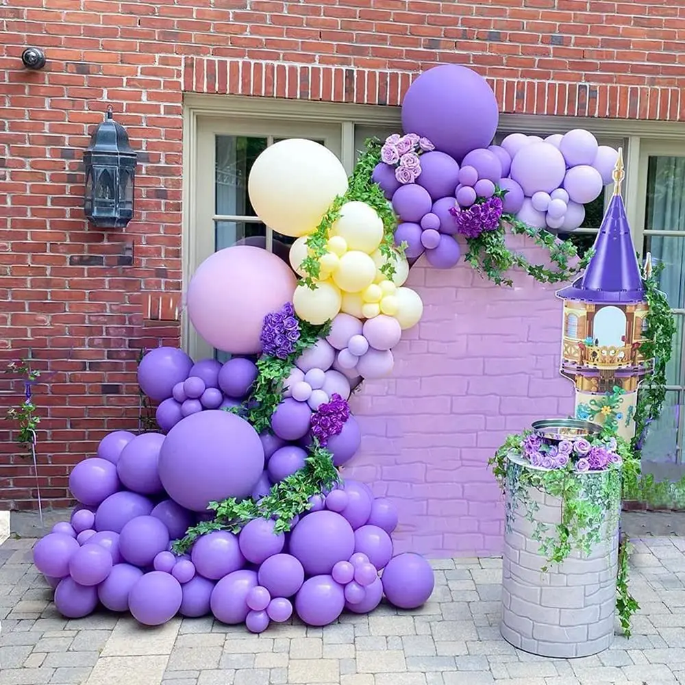 Juego de globos amarillos y morados para Baby Shower, fiesta de cumpleaños, fiesta de princesa, temática de Rapunzel, 129 piezas