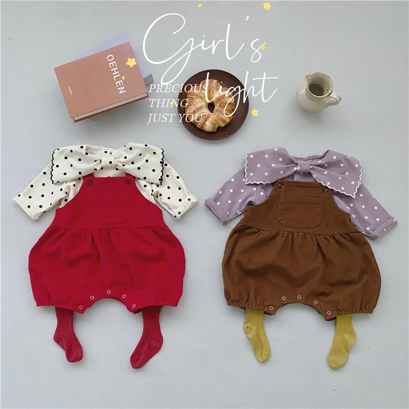 

0-24M Newborn Baby Girls Clothes Set Infant Long Sleeve Fashion Tops Overalls Autumn Spring Outfits Toddler Clothing C01