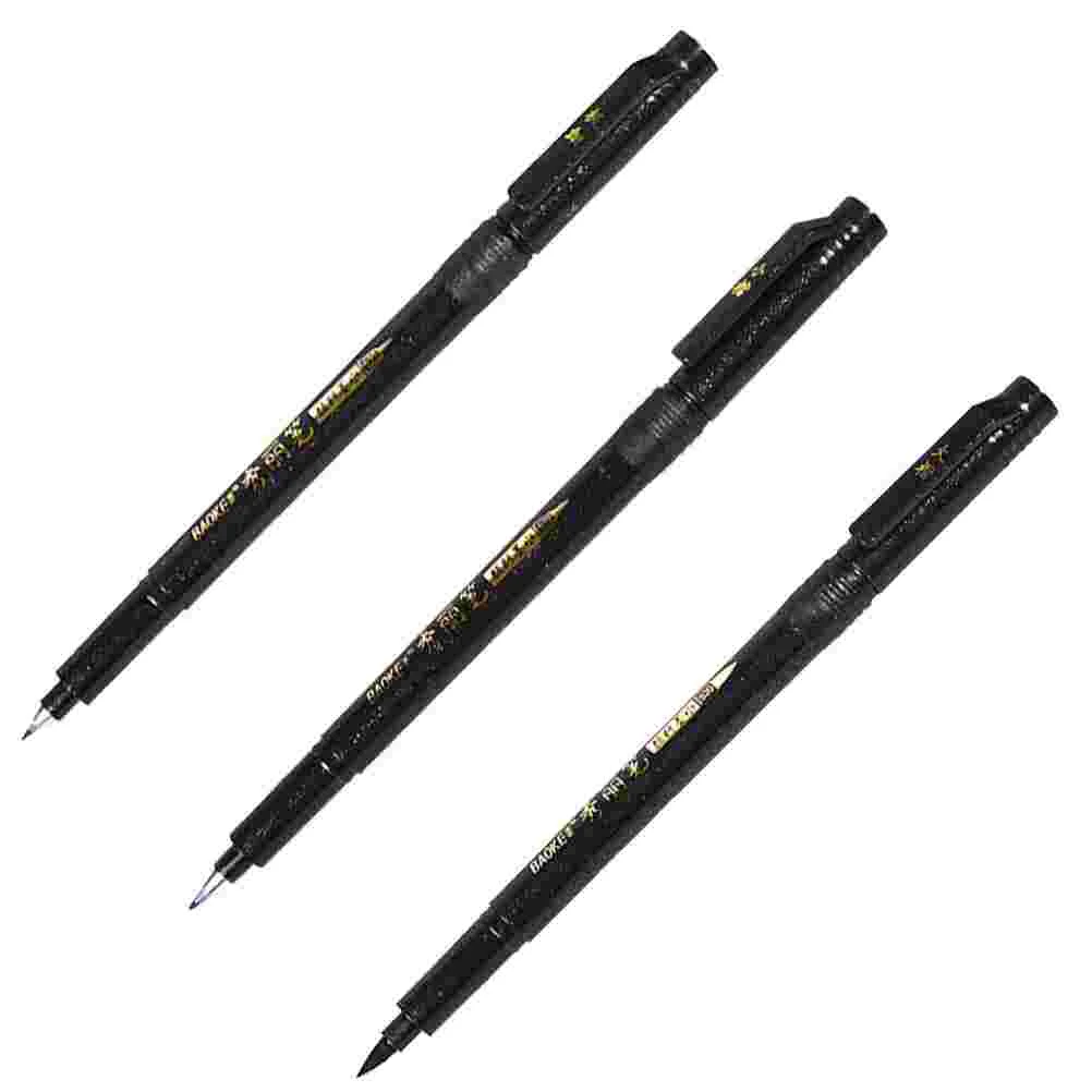 

3 Sets of Writing Practicing Pens Students Brush Pen Calligraphy Pens (Black)