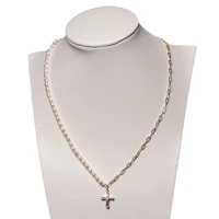 vintage 14k gold splicing cross necklace natural freshwater 3 4mm pearl necklace chain necklaces for women jewelry beads gift