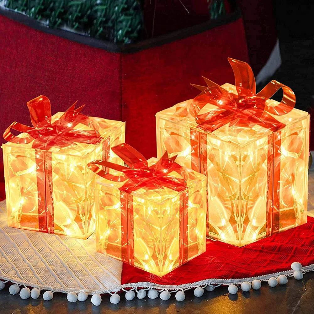 

Glowing Christmas Gift Box Ornament Battery Powered Safe And Reliable For Birthday Christmas Halloween