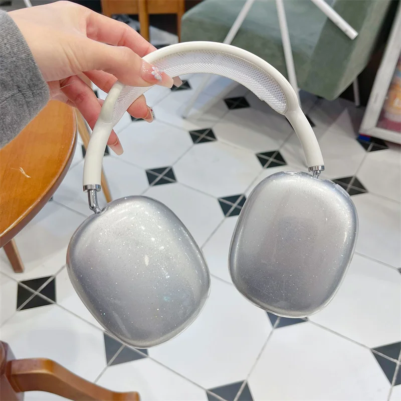 Фото Модный прозрачный блестящий чехол для Airpods Max, защитный декор для наушников Apple Bluethooth Airpods Max, чехол для гарнитуры №4