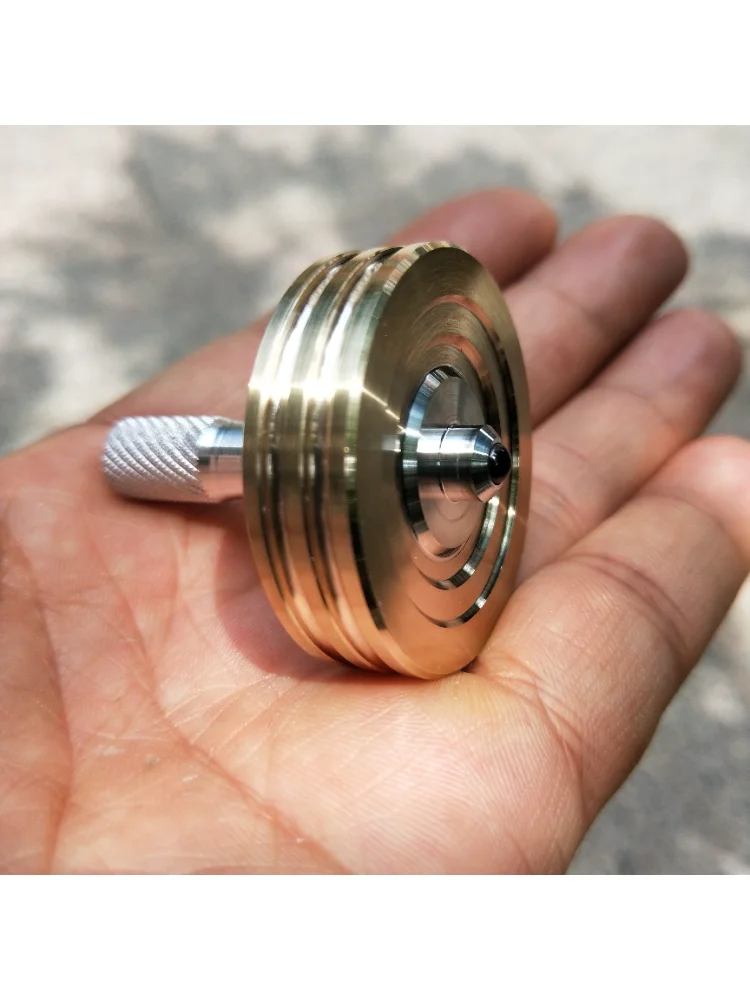 Hand Twist Gyro Brass Wheel Aviation Aluminum Hand Toy Handle Ceramic Pot Cover Knob Turn Stable Time Reduction Mechanical Toy enlarge